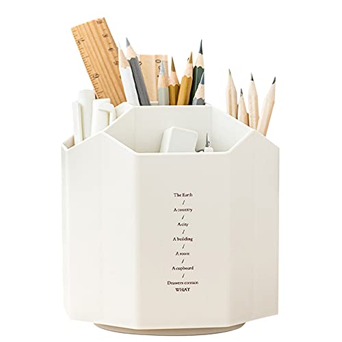 ALHX Portalápices, Soporte Giratorio para Bolígrafos con 5 compartimentos, Multifuncional Hexágono Organizador de escritorio para escritorio, oficina, suministros de almacenamiento, (Beige) Cover