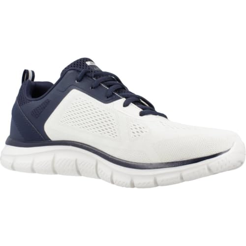 Image of Skechers Men's Track BROADER, Off White Engineered Mesh Pu Navy Trim, 8