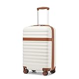 Kono Carry On Suitcase Small ABS+PC Hardshell Lightweight Travel Cabin Luggage with TSA Lock Spinner Wheels (Cream/Brown)