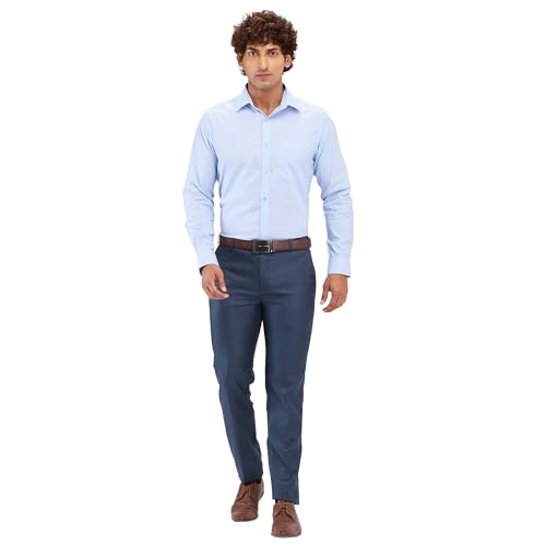 Image of Raymond Men's Slim Fit Structure Pattern Pure Cotton Semi Cut Away Collar Full Sleeve Formal Shirt