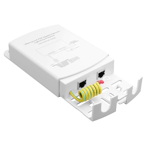 Protector de Sobretensión PoE Ethernet Gigabit Exterior IEEE802.3Af/At/Bt 1000Mbps, Impermeable, Protección contra Rayos 5KA IP65, Montaje en Pared Plug and Play (Solo Interfaz de Red) miniatura 1