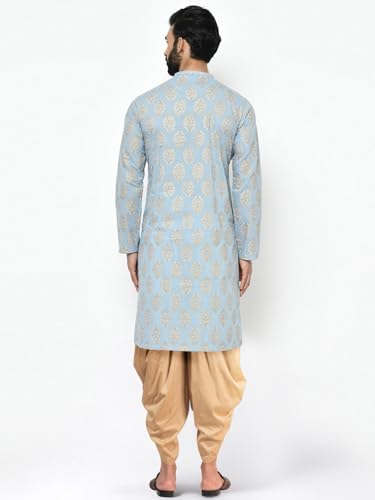 Image of KISAH Men's Kurta Dhoti Set, Cotton Blend, Printed Mandarin Colla Regular Fitr Long Sleeves