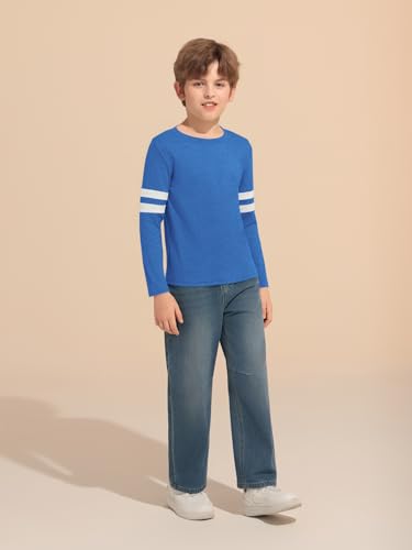 Image of Haloumoning Boys Long Sleeve Shirts Kids Crewneck T Shirts Casual Striped Tops Tees 5-14 Years