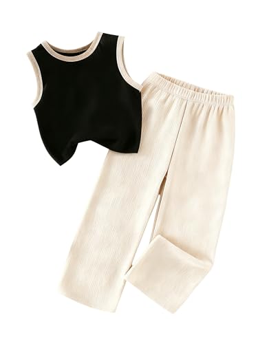 Image of Girl Clothes Solid Color Tank Top Casual Sweatpants 5-10Y Girls' Summer Outfit Set