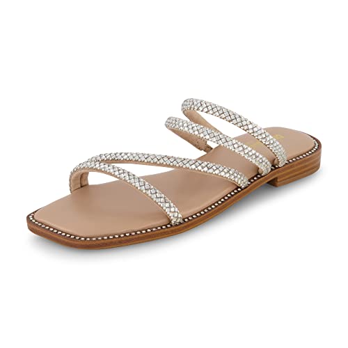 CUSHIONAIRE Sandalia Varda con strass y espuma viscoelástica para mujer, Plata 40 EU