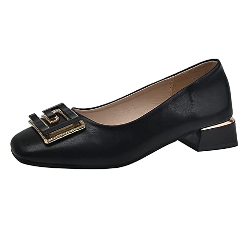Viéctaa Ballerines Femme Talon Moyen Effet Cuir Confortable Slip-on Bout Carré Strass Enfiler Chaussures Mode - Noir -40 Cover