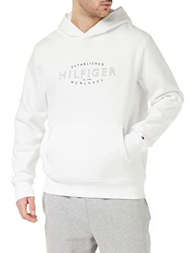 Tommy Hilfiger Herren Hoodie Curve Logo mit Kapuze, Weiß (White), L