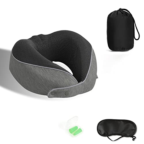 Image of HANNEA Travel Neck Pillow Memory Foam U-shape Neck Pillow for Travel, Adjustable Neck Pillow Ergonomic Neck Pillow for Sleeping, Support Head, Neck