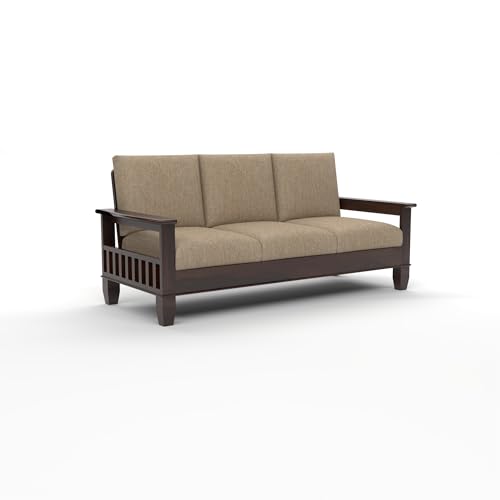 Image of Solid Sheesham Wooden Sofa 3 Seater | 3 Person Sofa for Living Room | Elegant 3 Seater Sofa Set for Home & Office Furniture (Joren Walnut, 3 Seater)