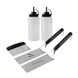 Blackstone Griddle Spatula Set 5-Piece - Heavy Duty 3mm Stainless Steel BBQ Tools with Scraper & Oil Bottles - Professional Griddle Accessories for Blackstone/Camp Chef/Hibachi/Camping Grill