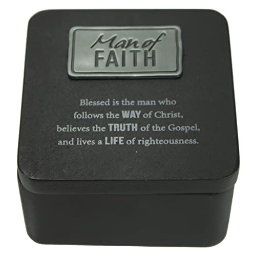 Man of Faith Keepsake Box, Birthday, Christmas, and Father's Day Gift for Christian Men, Magnetic Lid, 4 Inches Square, by Abbey + CA Gift