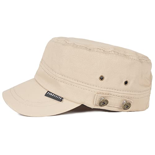 Wimdream Mens Military Style Caps, Cotton Cadet Army Style Sun Hats Beige #TOP2