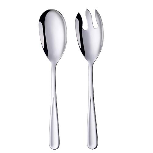 Bisda Salad Spoon and Fork Set Stainless Steel Salad Servers Set of 2, Silver Large Serving Spoon and Fork 30.5 cm/12 inches Length