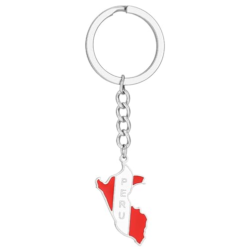 NUEAYMS Porte-clés en acier avec pendentif carte du Pérou pour homme et femme, Argenté, 6.00 * 4.00 * 1.00