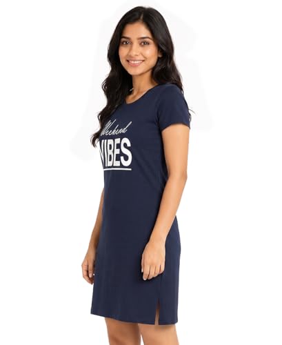 Image of Real Basics Women's Cotton Printed Knee Length Nightdress