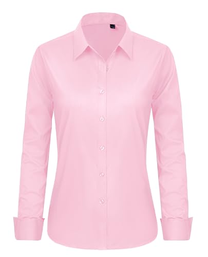 Image of J.VER Button Down Shirts for Women Stretch Collared Cotton Long Sleeve Dress Shirt Business Casual Blouse for Work