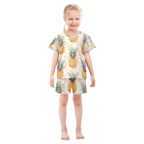 ALAZA Pineapples Marble Pajama Set Short Sleeve Sleepwear Soft Lounge Nightwear3