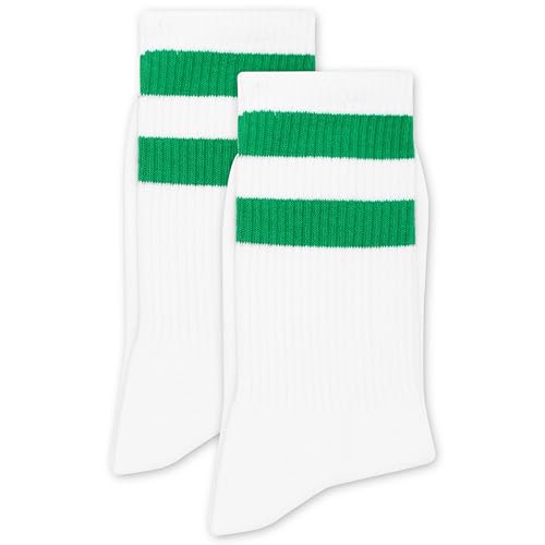 Classic Striped Tube Socks, Soft Cotton Retro Tube Socks For Men, Women& Teens, 1 Pairs, White/Green - Christmas Fathers Day Graduation Cotton Gift For For Men, Women, Teens. (151)3