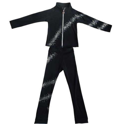 JoyCan Conjunto de roupa de treino para patinação artística preta, diamante, felpudo, quente, avança