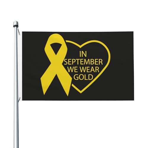 Image of Childhood Cancer Awareness Month In September We Wear Gold Flag 3x5ft Double Sided Garden Yard House Banner Indoors Outdoors Decoration Party