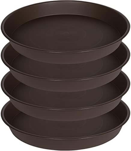 Angde Plant Saucer 16 Inch (13.5 Inch Base), 4 Pack of 15 Plant Saucer, Heavy Duty Plastic Plant Saucers for Indoors 16" Round, Plant Tray for Pot, Pot Saucers for Planter 13-16" (Chocolate Brown)