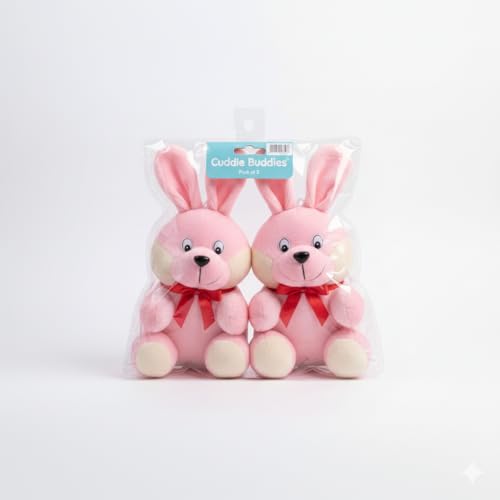 Image of Cute Pink Bunny Soft Toy Pack of 2 | Super Soft Plush Rabbit Pair with Ribbon Bow | Huggable Stuffed Animals for Babies & Toddlers Set for Birthday & Baby Shower (Pack of 2)