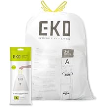 EKO 3-6 Litre Drawstring Bin Bags, Heavy Duty Bin Liners for Small Kitchen and Bathroom Bins, Leakproof and Tear-Resistant for Waste & Recycling, Unscented Food Waste Bags, 30 Count, Code A, White