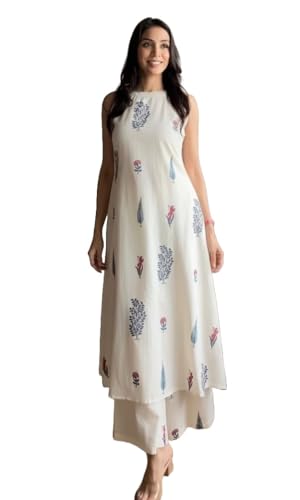 Klosia Women Pure Cotton Kurta Palazzo Set | Sleeveless Printed K...