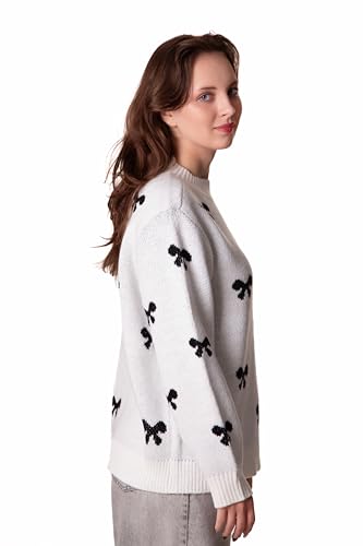 Madore Black White Bow Sweater for Womens Beige Bows Sweaters Adult Women Knit Valentines Day Sweater Christmas2