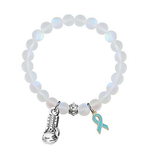 UJIMS Ovarian Cancer Awareness Gifts PTSD Warrior Charm Bracelet Ovarian Cancer Survivor Gift Teal Ribbon Jewelry