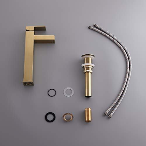 Homary Contemporary Single Handle Waterfall Bathroom Vessel Sink Faucet With Pop Up Drain Solid Brass Single Hole Bathroom Faucet In Brushed Gold Finish… #TOP6