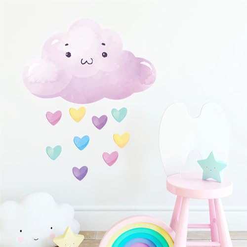 2 hojas de stickers de pared corazones y nubes rosas miniatura 3