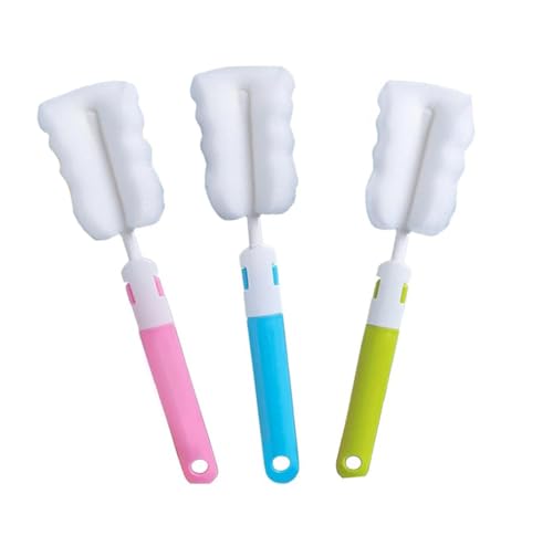 Image of 3PCS Bottle Brush Washer Set Long Handle Cup Cleaner Brush Sponge Bottle Scrubber Cleaning Sponges Brushes Cleaner Soft for Baby Bottle Kitchen Clean Glasses Mugs Cups (Color Random)