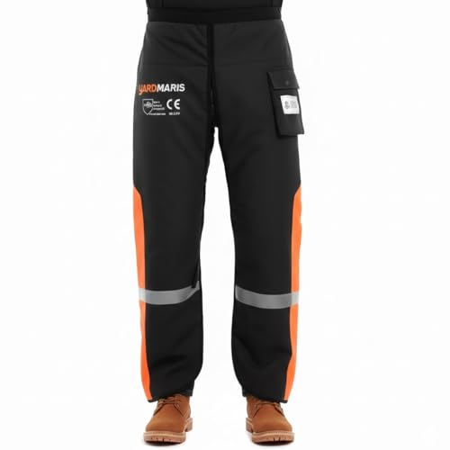 Pantalon de protection Jambières de Sécurité pour Tronçonneuse - Protection Anti-Coupure avec Bandes 3M, avec Ceinture Réglable,Certifié UL - Taille Unique (Orange-Noir)