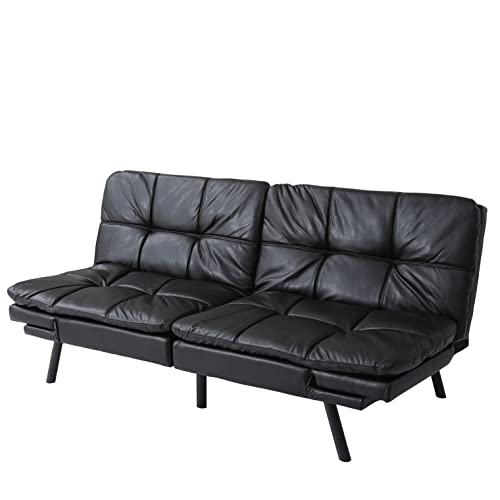 Koihome Convertible Sleeper Sofa With Adjustable Back And Arms, Modern Memory Foam Futon Couch Bed, Upholstered Chaise, Recliner Loveseat Folding Daybed For Living Room, 2-Seater, Pu, Black #TOP4