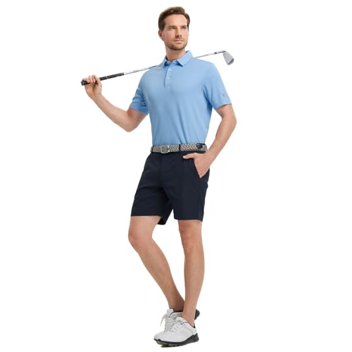 M MAELREG Golf Shirts for Men Dry Fit Casual Golf Polos Moisture Wicking Jacquard Mens Polo Shirt Short Sleeve Light Blue - image 5