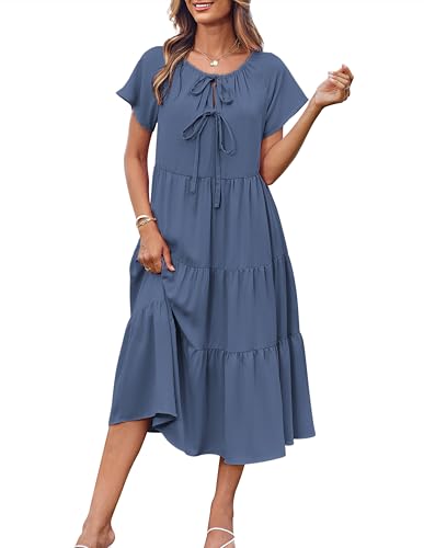 GRACE KARIN Mujer Vestido Casual Manga Corta Cuello Redondo Maternidad Azul Oscuro M