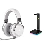 Corsair Virtuoso RGB Wireless High-Fidelity Gaming Headset (Slipstream Technologie, 7.1 Surround Sound) Weiss & ST100 Premium Kopfhörer-Ständer (2X USB3.1, Aluminium, 7.1 Dolby Audio Ausgang) schwarz