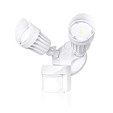 Parmida LED Security Light, White, 20W (150W Replacement), Outdoor Motion Sensor Light & Dusk to Dawn Photocell, 2 Adjustable Heads, 1500LM, 5000K (Day Light), Waterproof, ETL & DLC, 120V