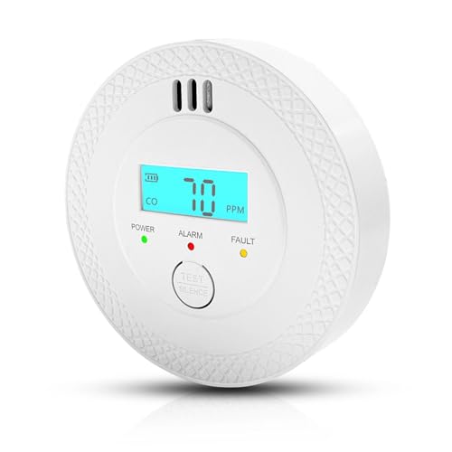 Kohlenmonoxid Warnmelder, Alarm 85 dB, und Kohlenmonoxid-Melder mit LCD Anzeige, Entspricht UL2034, für Haushalt/Küche/Reisen