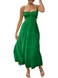 Fisoew Women's Spaghetti Strap Maxi Dress Summer Sleeveless Side Cut Out Dress Casual Boho Backless Flowy Long Dresses Grass Green