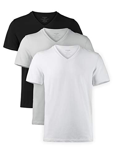 Genuwin 3 Pack Men's Micro Modal V-Neck Undershirts Lounge T-Shirt Slim Fit Tees