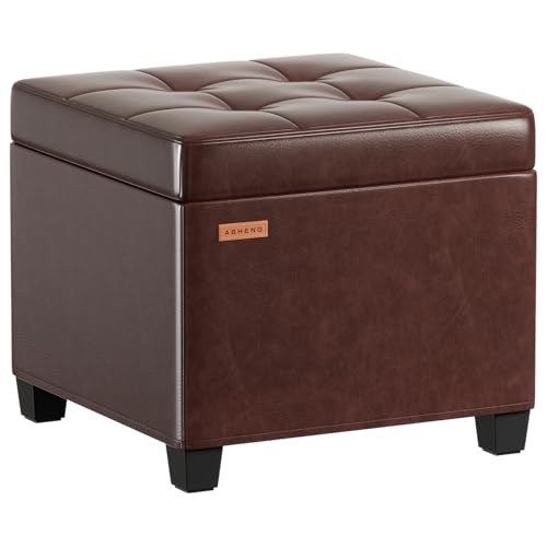 ABHENG Banco otomano de almacenamiento, taburete reposapiés de cuero sintético con compartimento oculto, soporta 770 libras, fácil montaje, multifuncional para entrada, dormitorio, sala de estar, 17.7