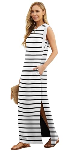 Image of GRECERELLE 2026 Women Year-Round Casual Round Neck Loose Split Wrinkle-Free Long Maxi Vacation Dress with Pockets (XXS-4XL)