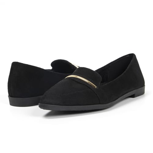 Image of Pointy Toe Penny Loafers for Women Dress Office Work Flats Shoes | Comfortable Women's Faux Suede Leather Slip On Flat Loafers for Driving Business Casual Cute Ballet Shoes