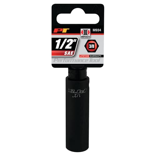 Image of Performance Tool M934 3 /8 in. Drive 1 /2 in. 6-Point Deep Impact Socket | Drop forged chrome vanadium steel. Rounded corners for a tighter grip. Large etched size identification