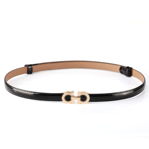 MoYoTo Womens Stylish Bowknot Buckle Thin Patent Leather Waist Belt For Dress (Gold-Black)