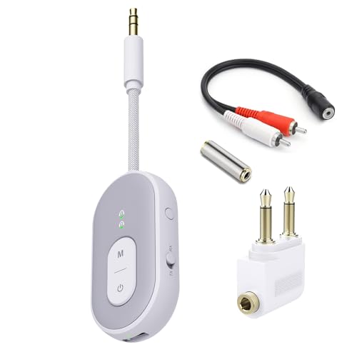 Bluetooth Transmitter Receiver, 2-in-1 Bluetooth Transmitter for Airplane/TV/Gym, Supports to 2 AirPods/Headphones, Bluetooth Receiver for Car/Home Stereo, Wireless Audio Adapter with aptX Low Latency