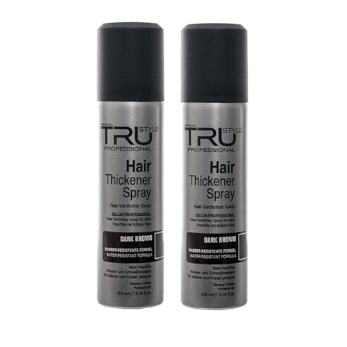 Tru Haarverdichter Spray Dunkel Braun - 2x 100ml Haarauffüller für Männer und Frauen, Sofort-Effekt Haarverdichtung, Kaschiert Haarausfall und lichtes Haar