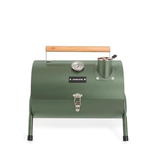CREATE/BBQ SMOKEY COMPACT/Barbacoa ahumadora de carbón portátil verde sage/De acero inoxidable, control de temperatura, ligera y transportable, fácil de montar